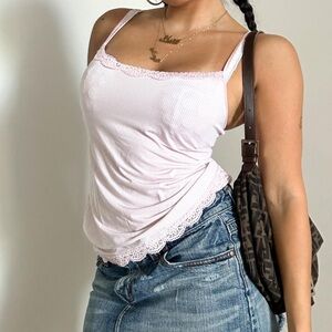 Pink stripe lace cami